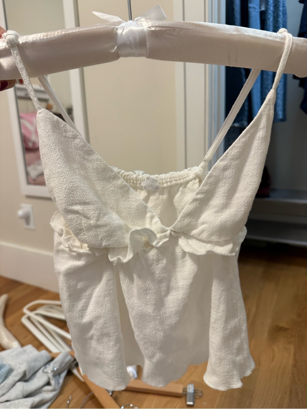 Two Garage White Textured Ruffle Camis